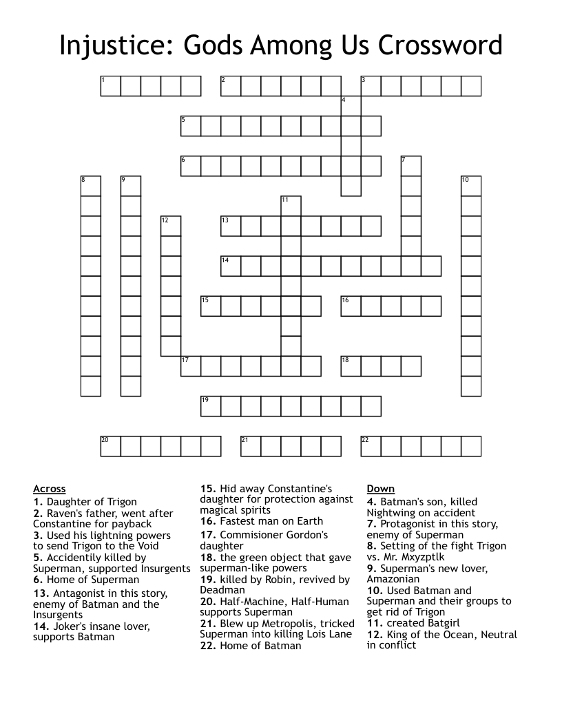 Injustice: Gods Among Us Crossword