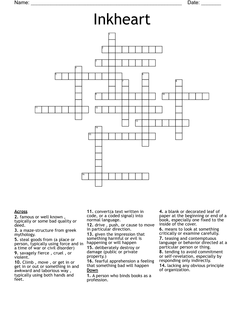 Inkheart Crossword