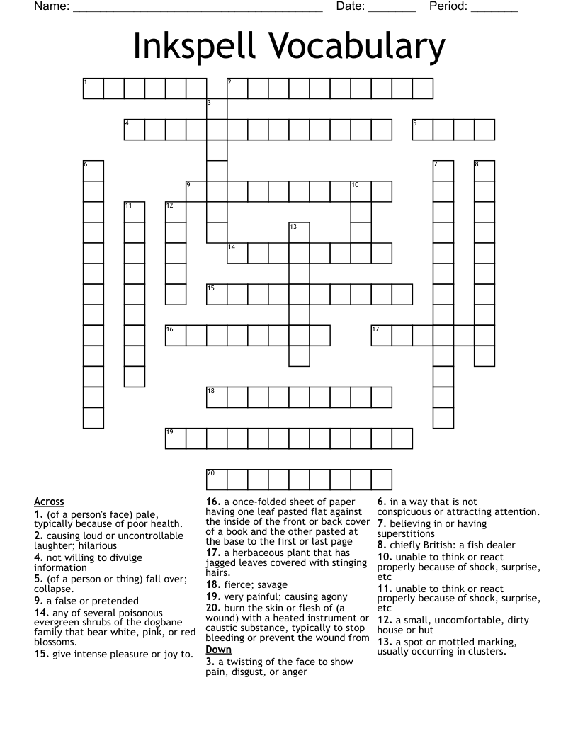 Inkspell Vocabulary Crossword