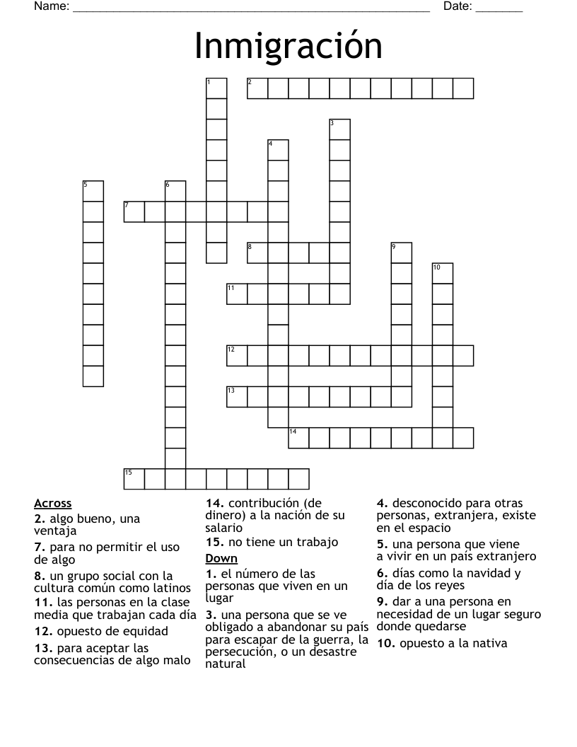 Inmigración Crossword