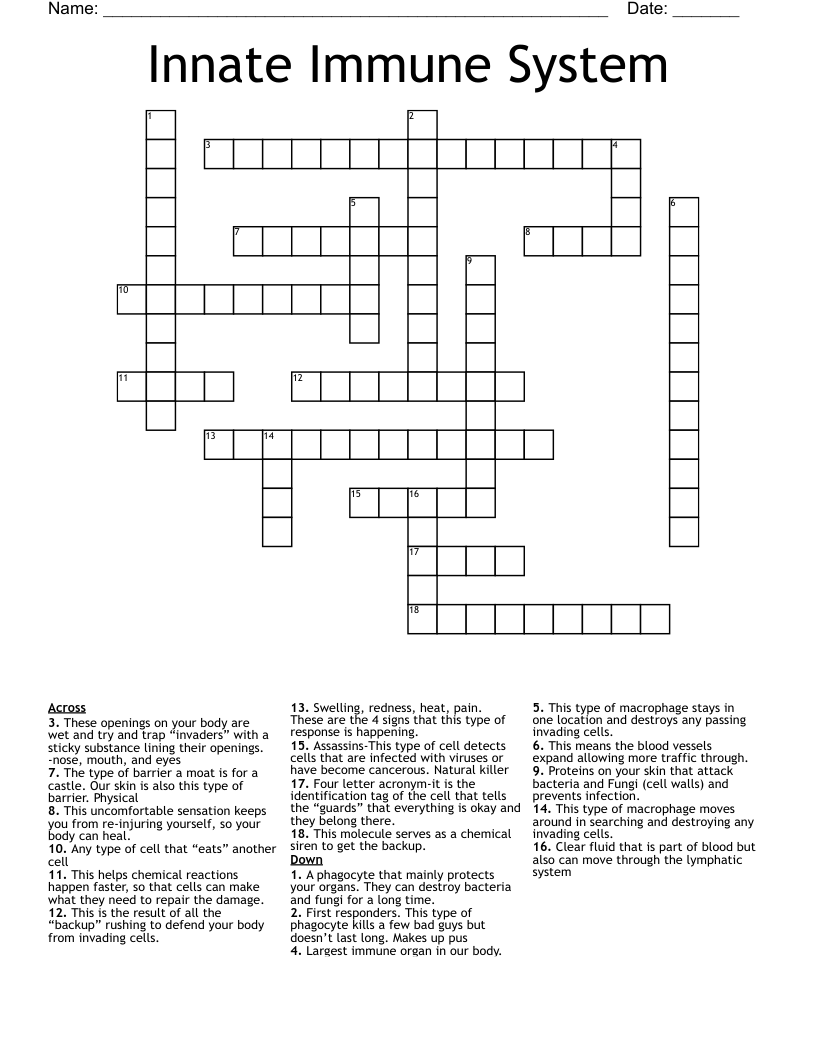 Innate Immune System Crossword