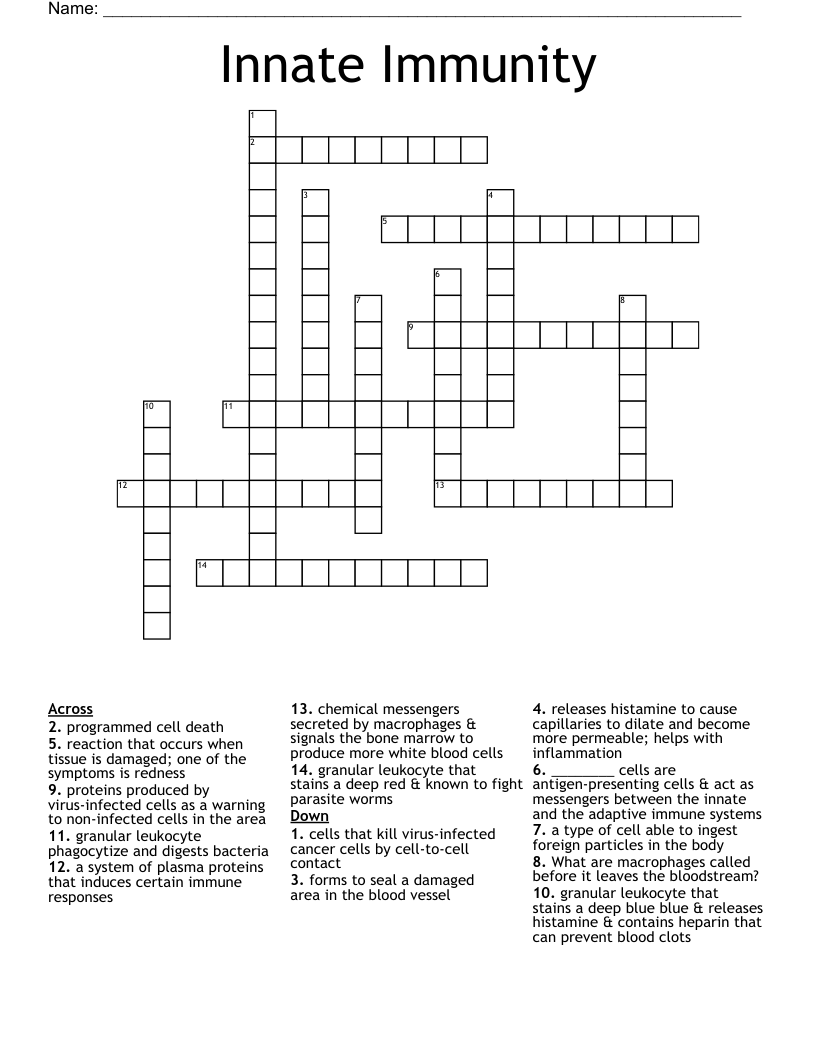 Innate Immunity Crossword