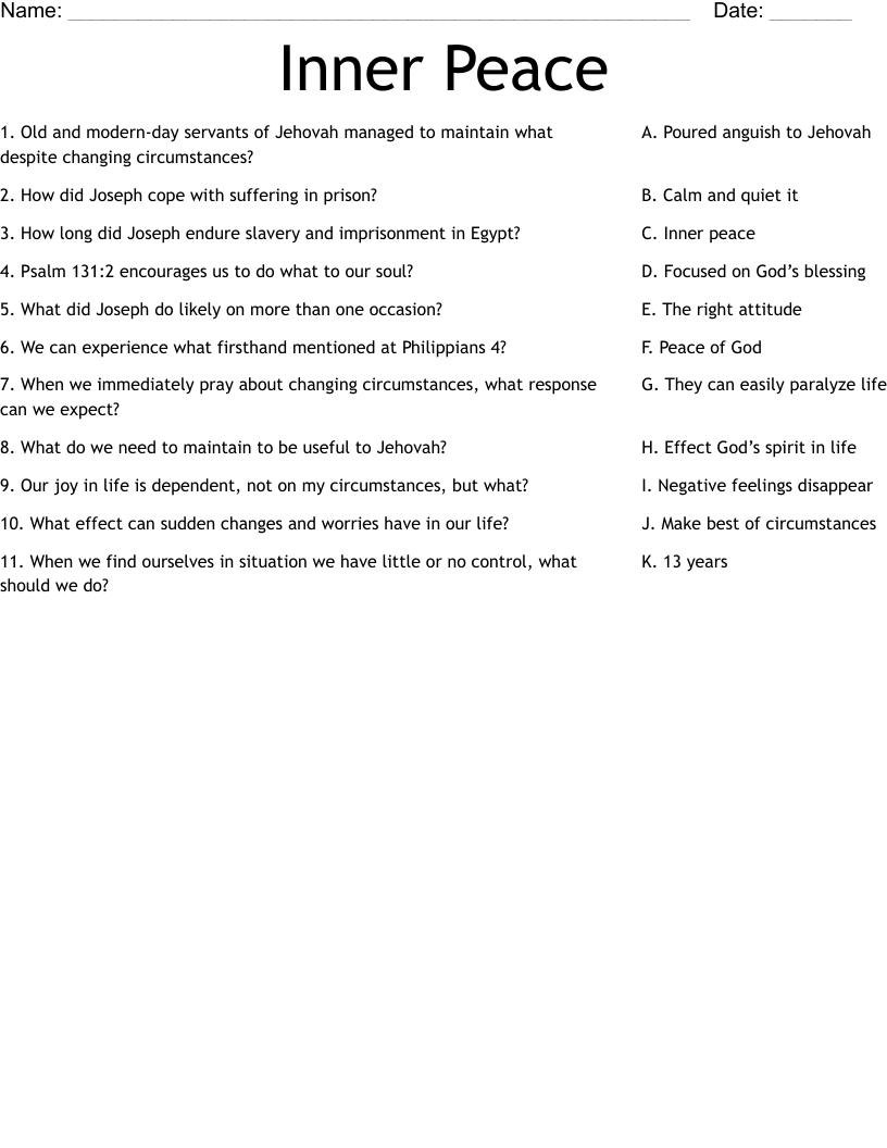 Inner Peace Worksheet