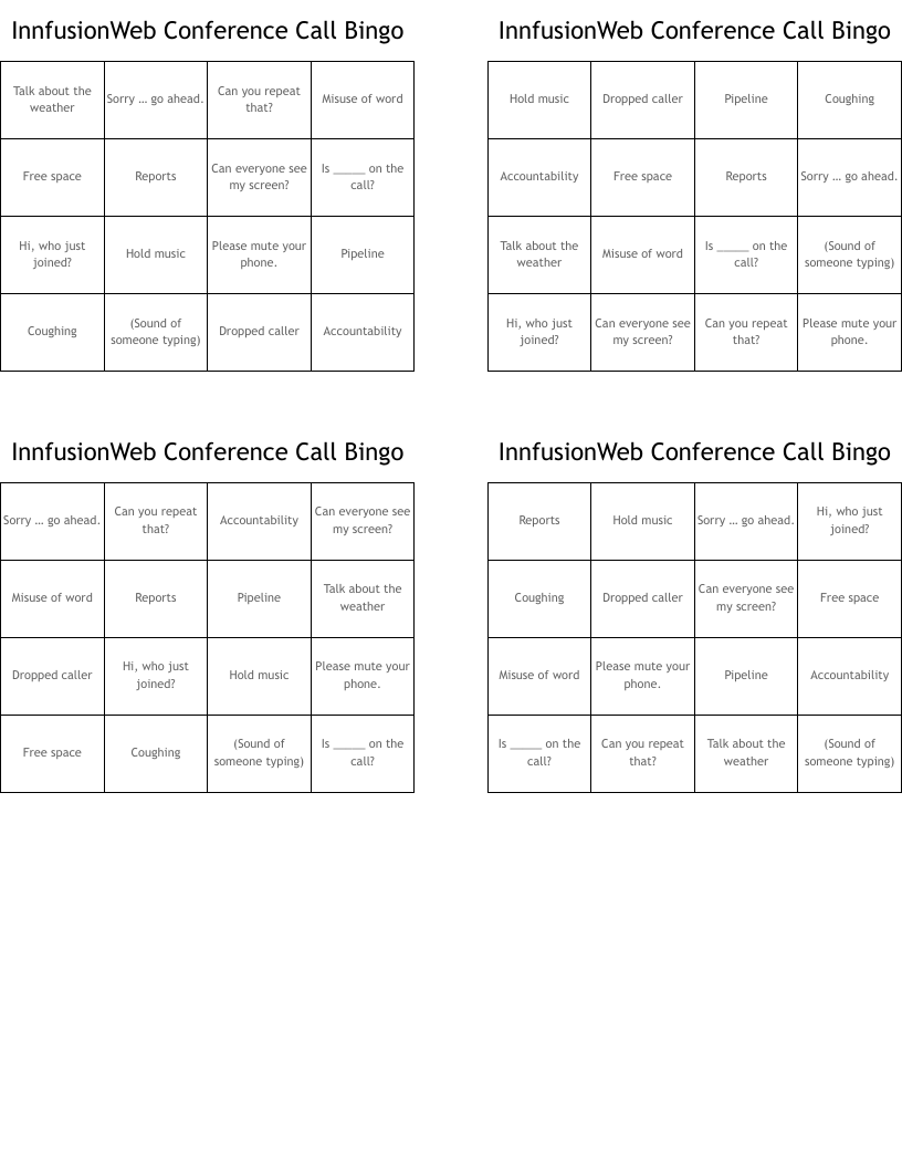 InnfusionWeb Conference Call Bingo