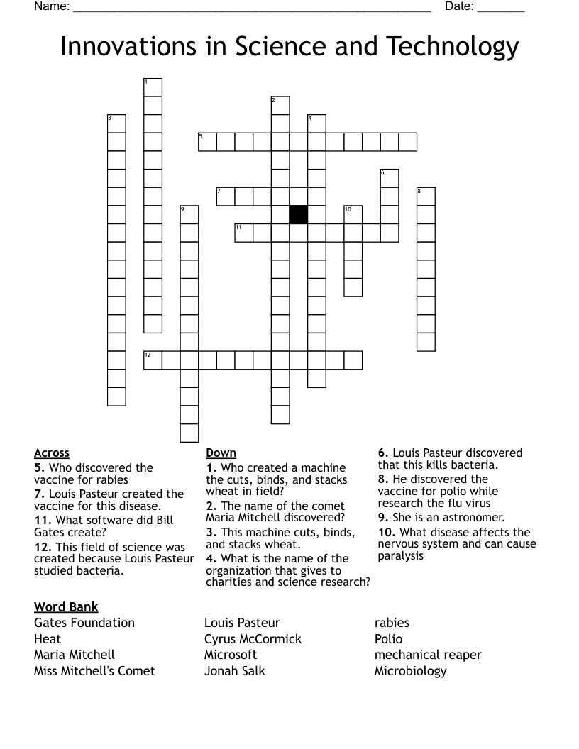 Innovations in Science and Technology Crossword