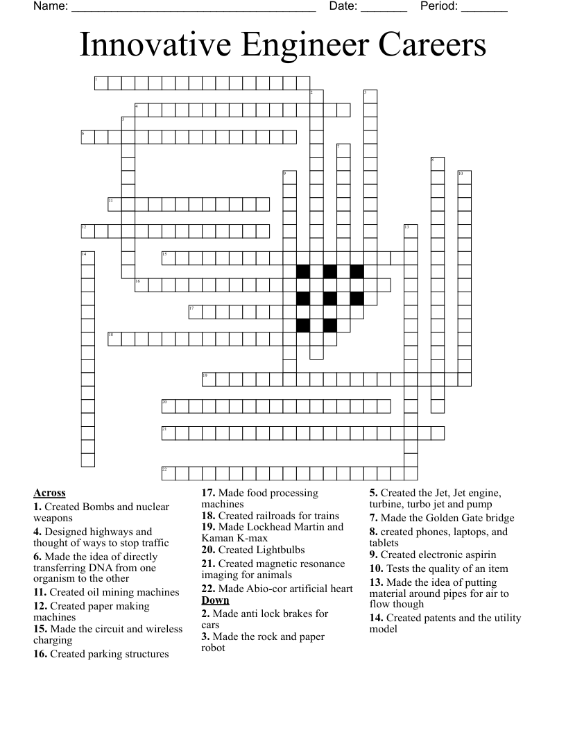 Innovative Engineer Careers Crossword