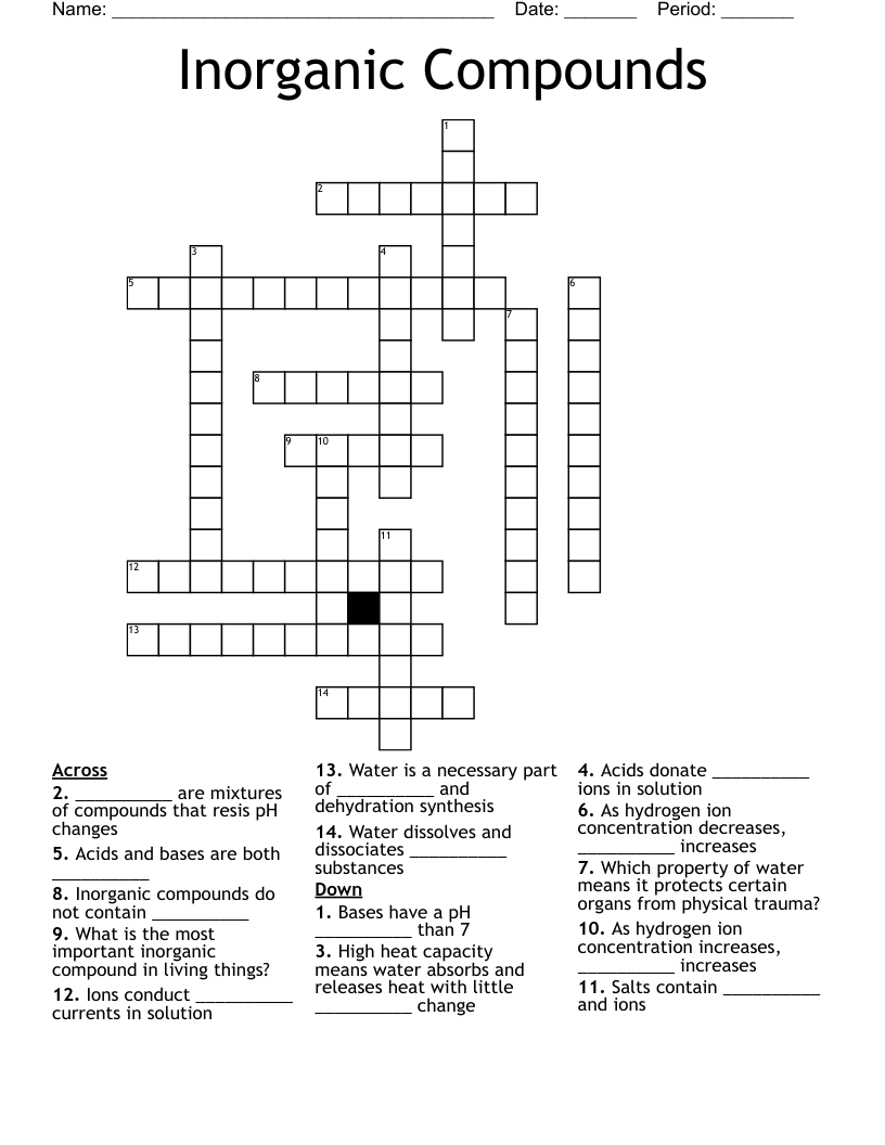Inorganic Compounds Crossword
