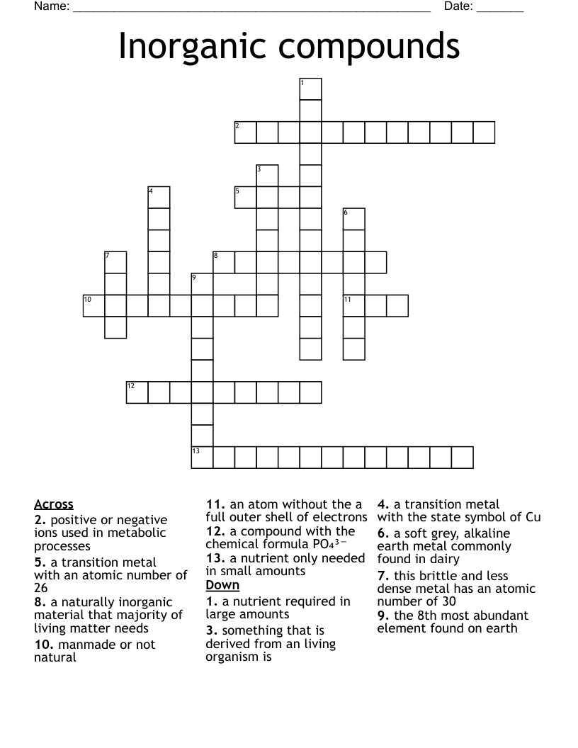 Inorganic compounds Crossword