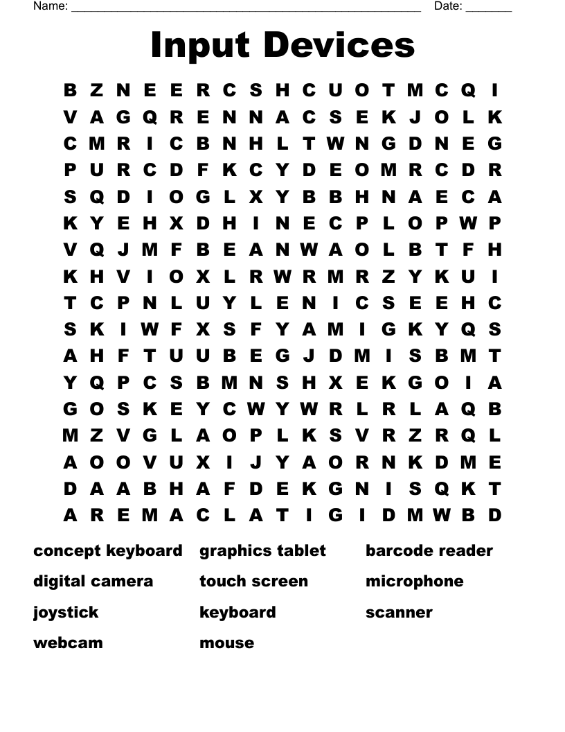 Input Devices Word Search