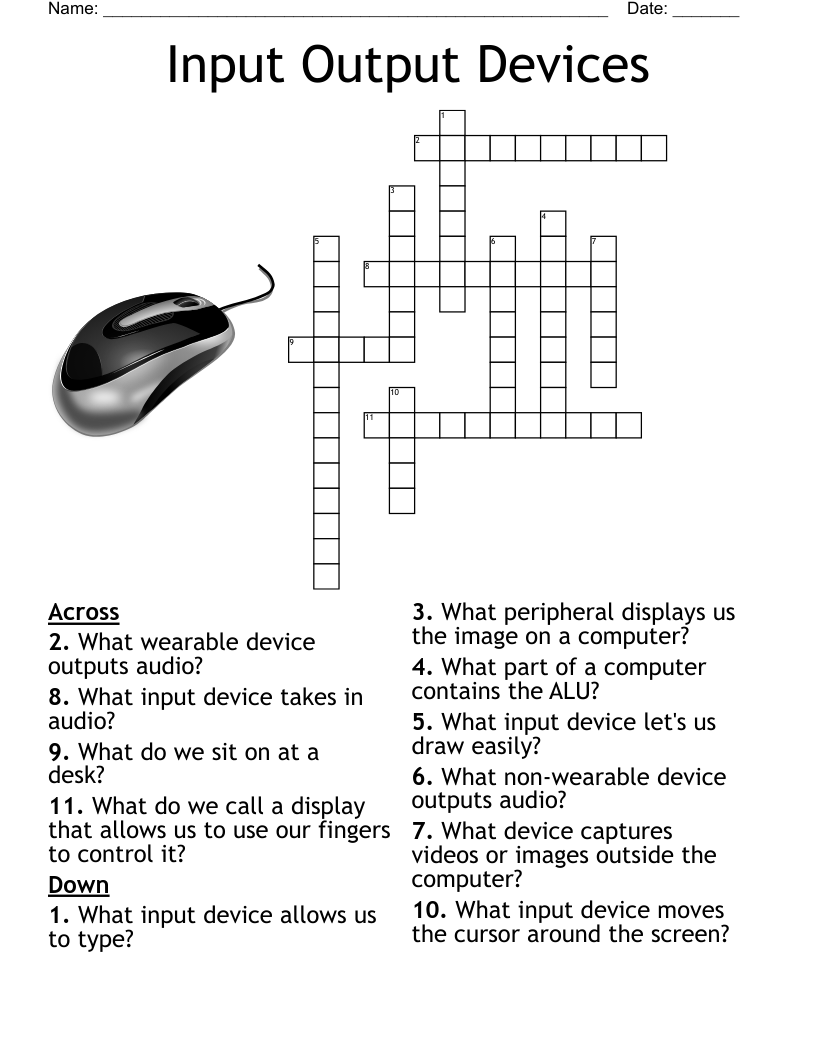 Input Output Devices Crossword