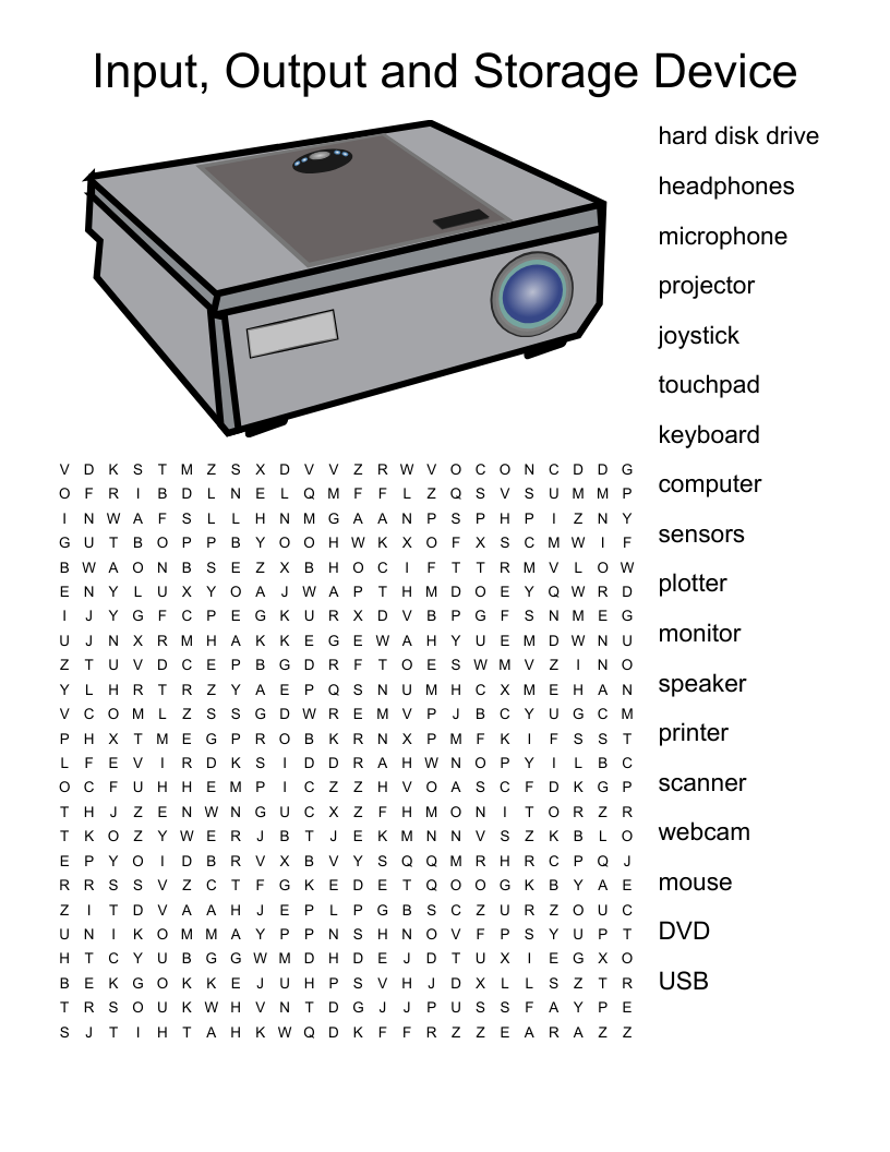 Input, Output and Storage Device Word Search