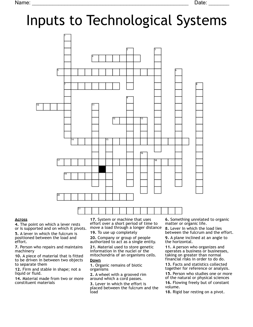 Inputs to Technological Systems Crossword