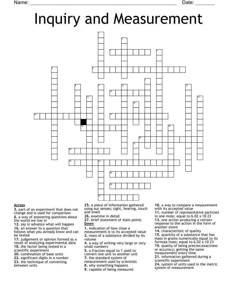 Inquiry and Measurement Crossword