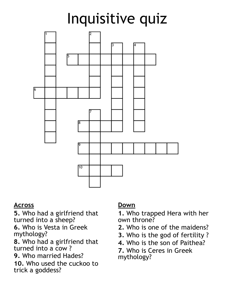 Inquisitive quiz Crossword