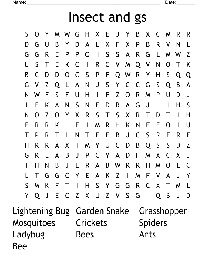 Insect and gs Word Search