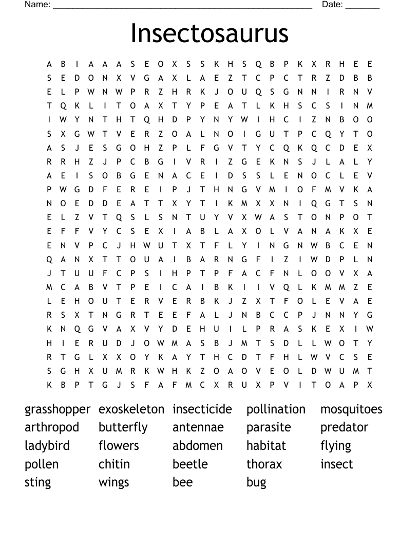 Insectosaurus Word Search