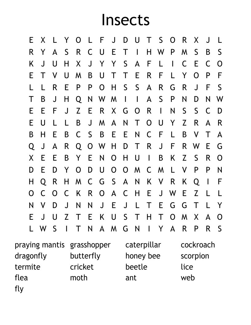 Insects Word Search