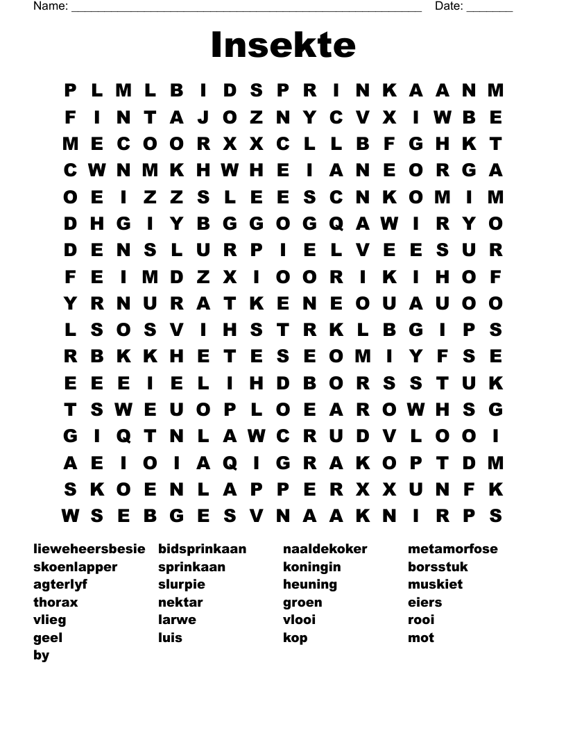 Insekte Word Search