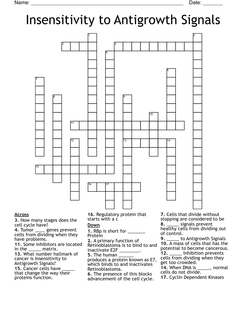 Insensitivity to Antigrowth Signals Crossword