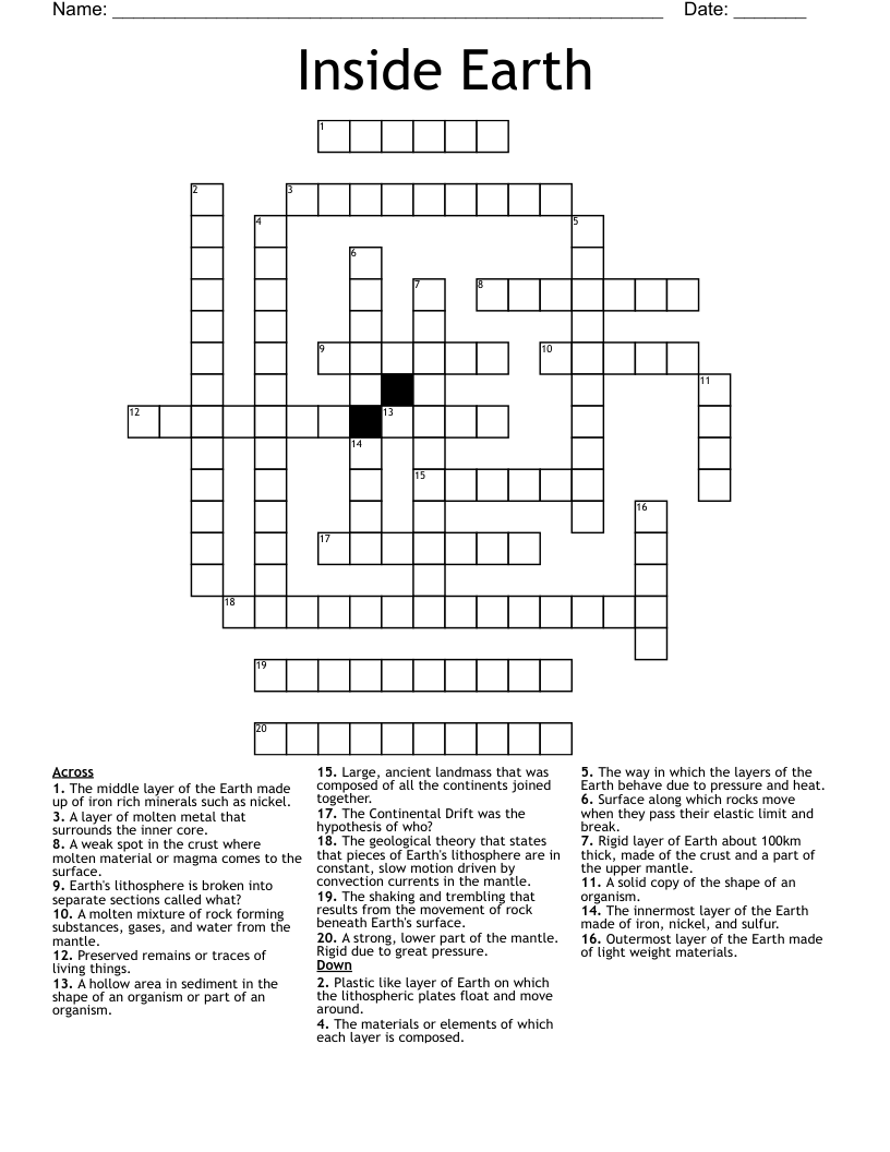 Inside Earth Crossword