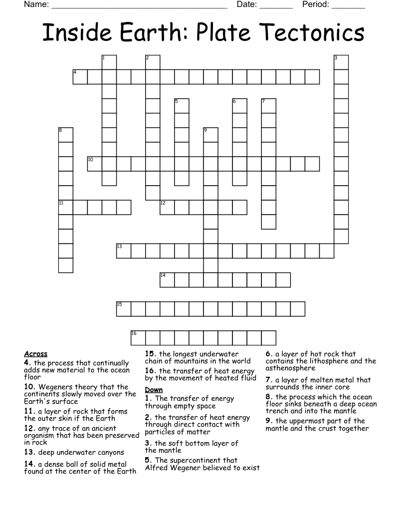 Inside Earth: Plate Tectonics Crossword