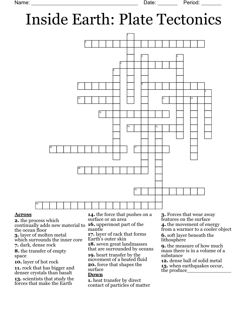 Inside Earth: Plate Tectonics Crossword