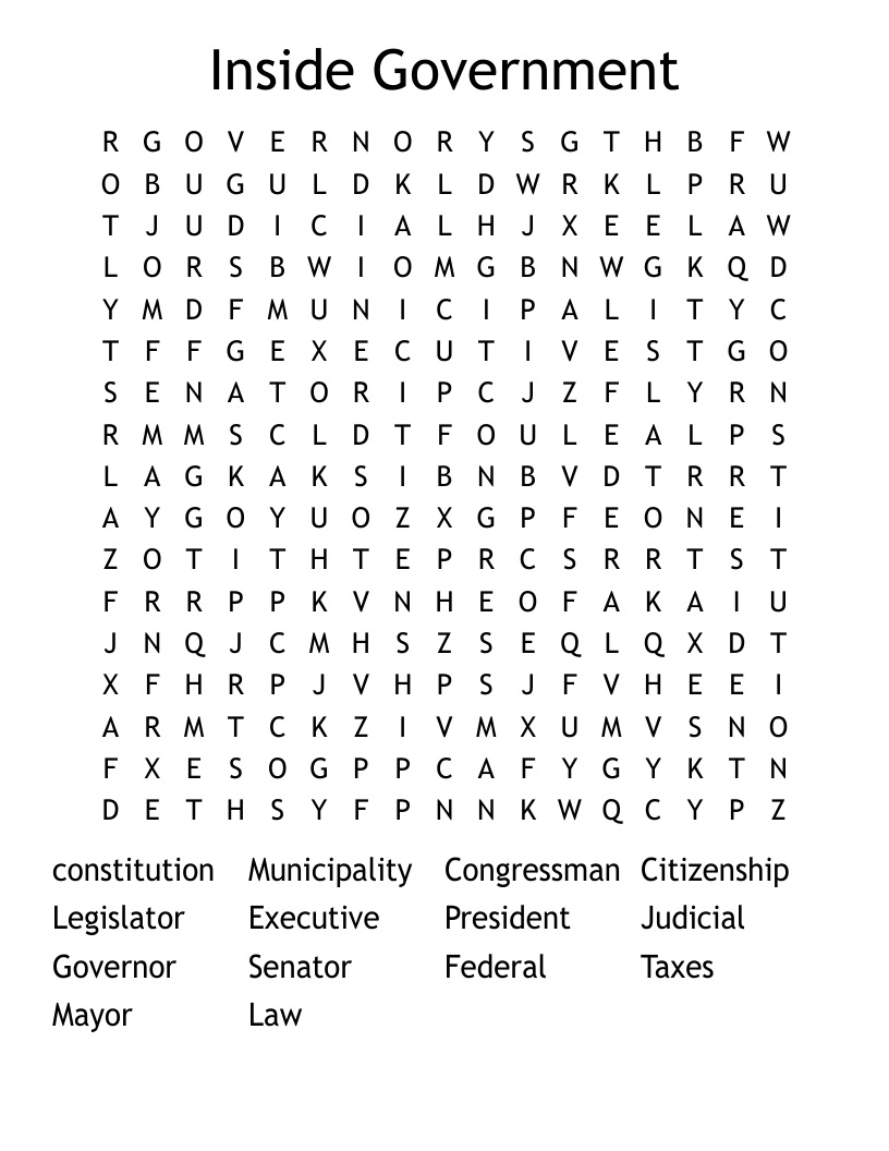 Inside Government Word Search