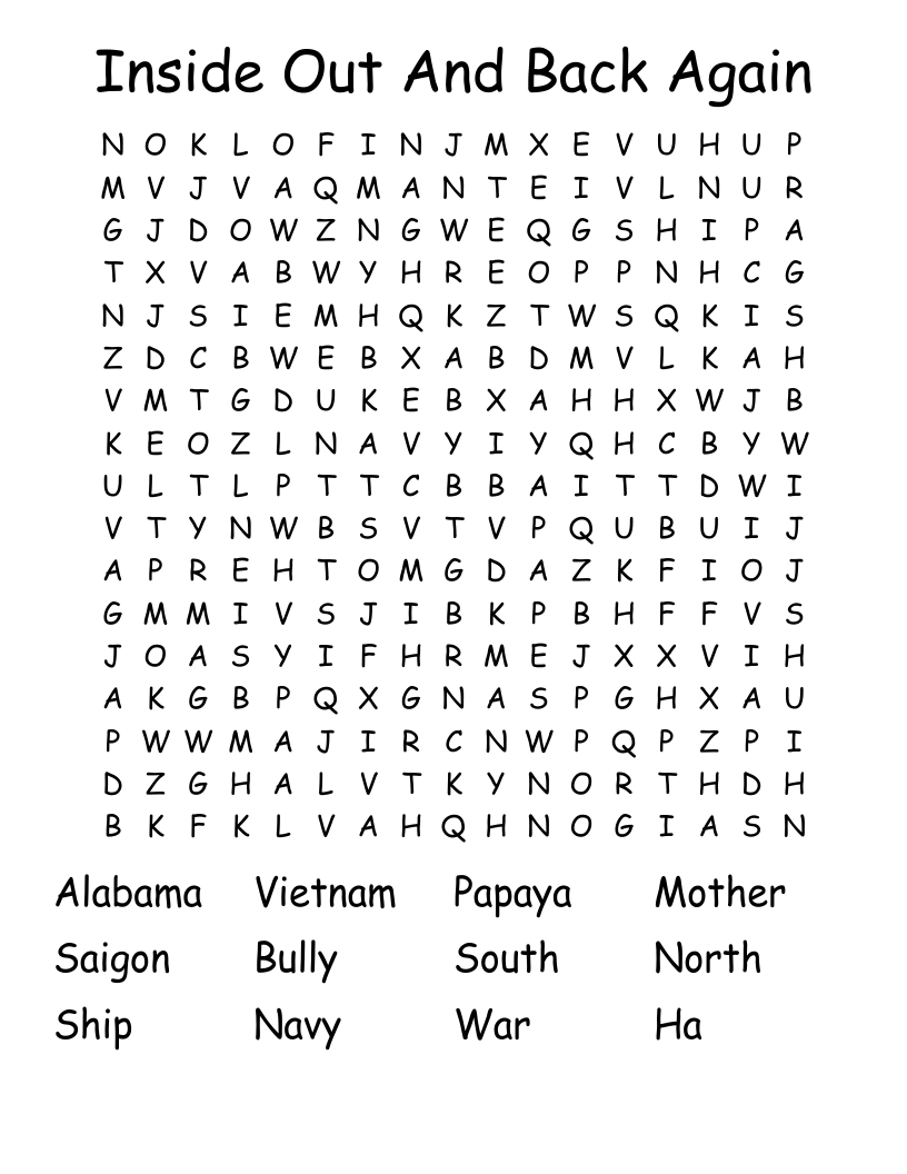 Inside Out And Back Again Word Search