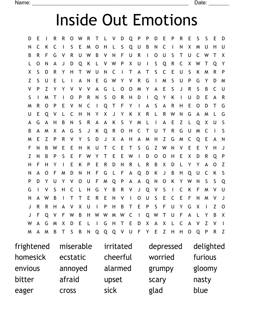 Inside Out Emotions Word Search
