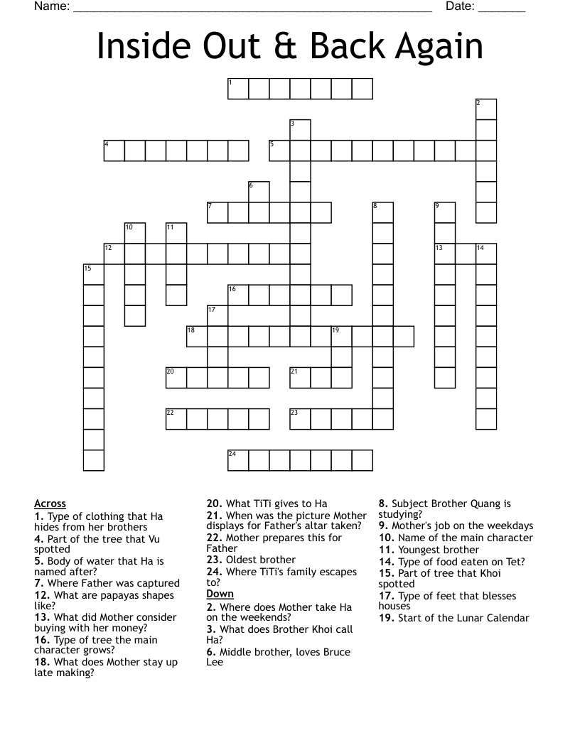 Inside Out & Back Again Crossword