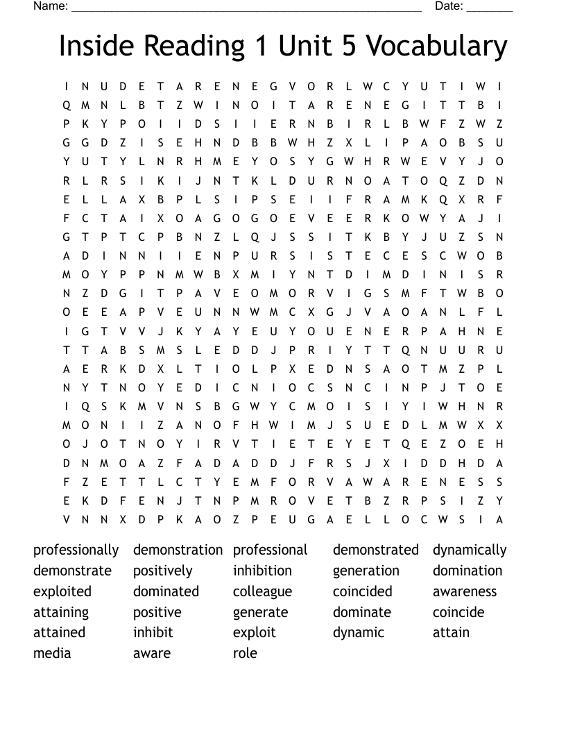 Inside Reading 1 Unit 5 Vocabulary Word Search