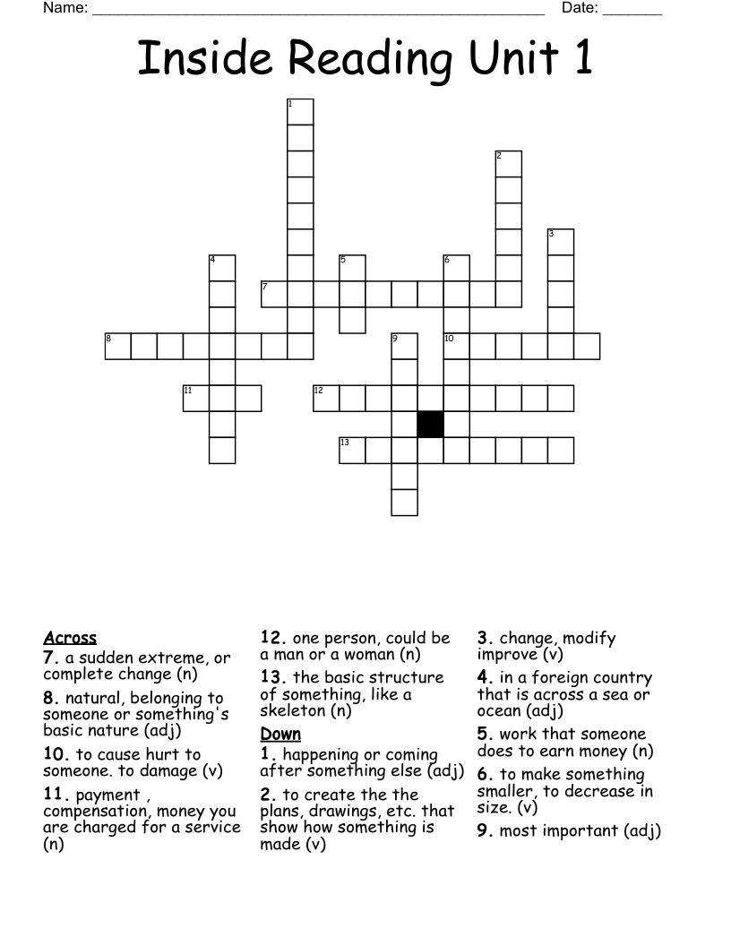 Inside Reading Unit 1  Crossword