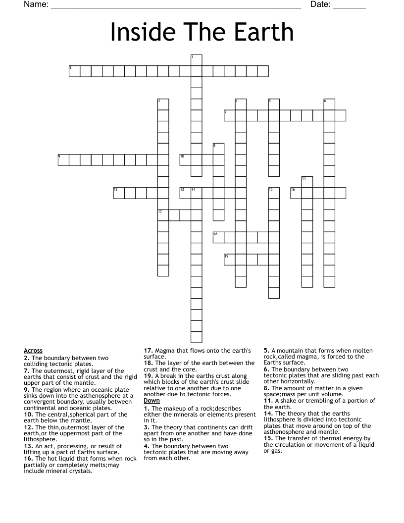 Inside The Earth Crossword