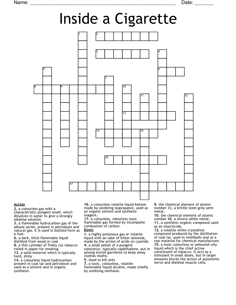 Inside a Cigarette Crossword