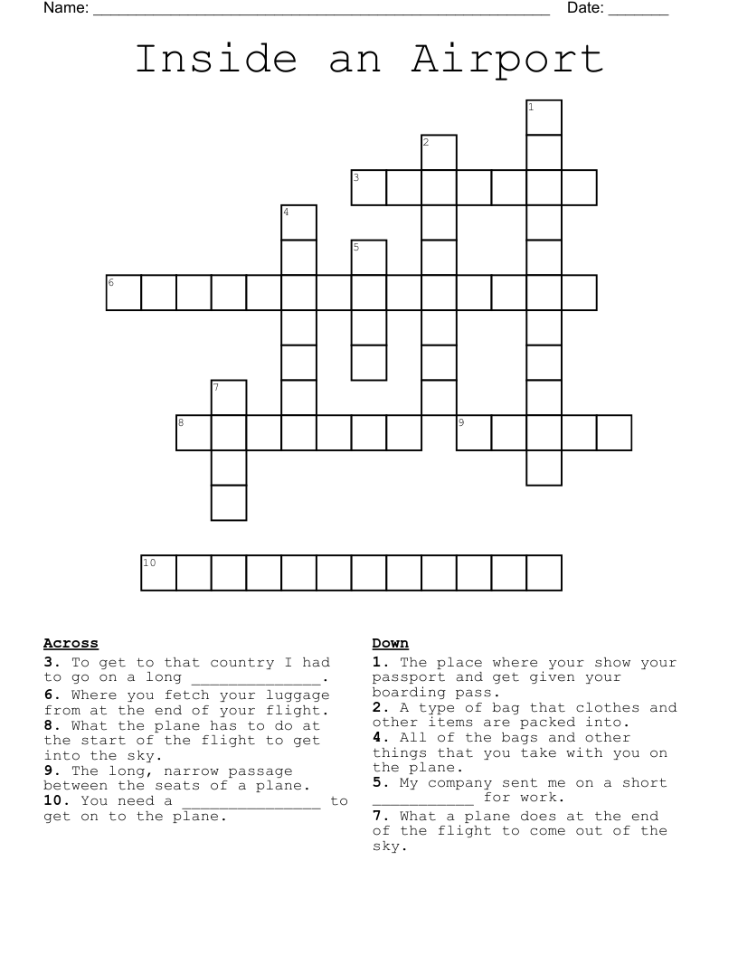 Inside an Airport Crossword