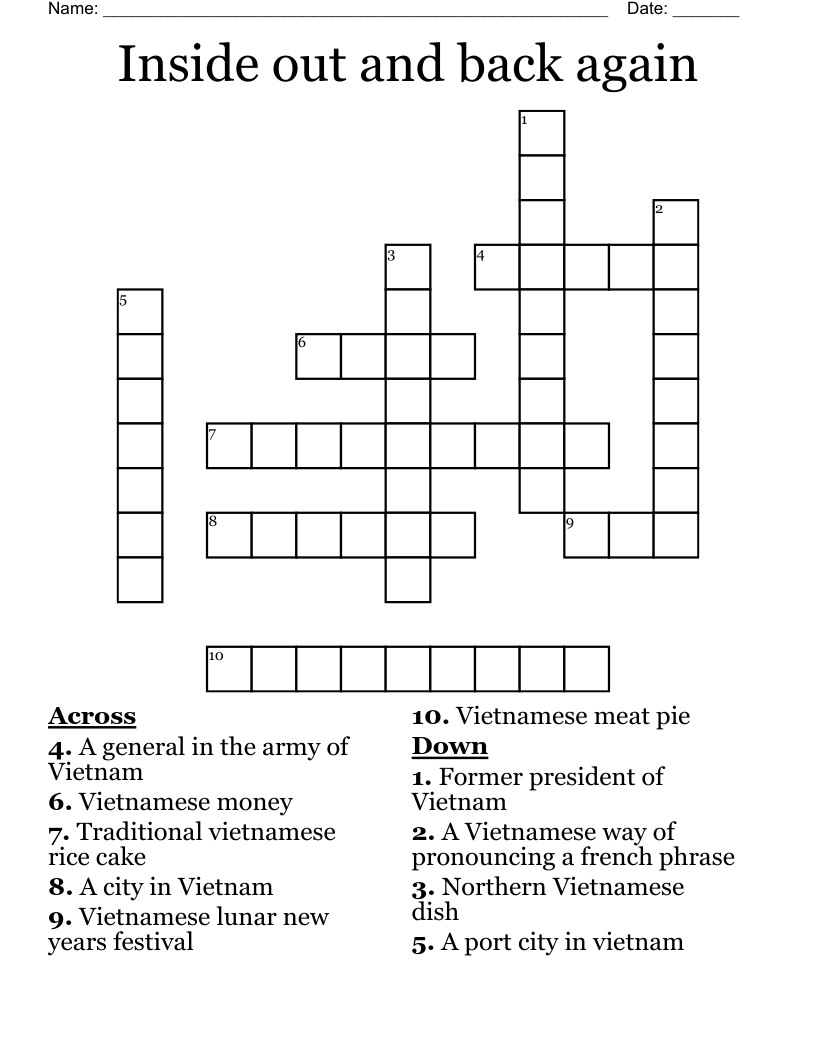 Inside out and back again Crossword