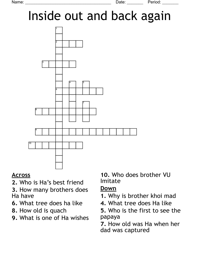 Inside out and back again Crossword