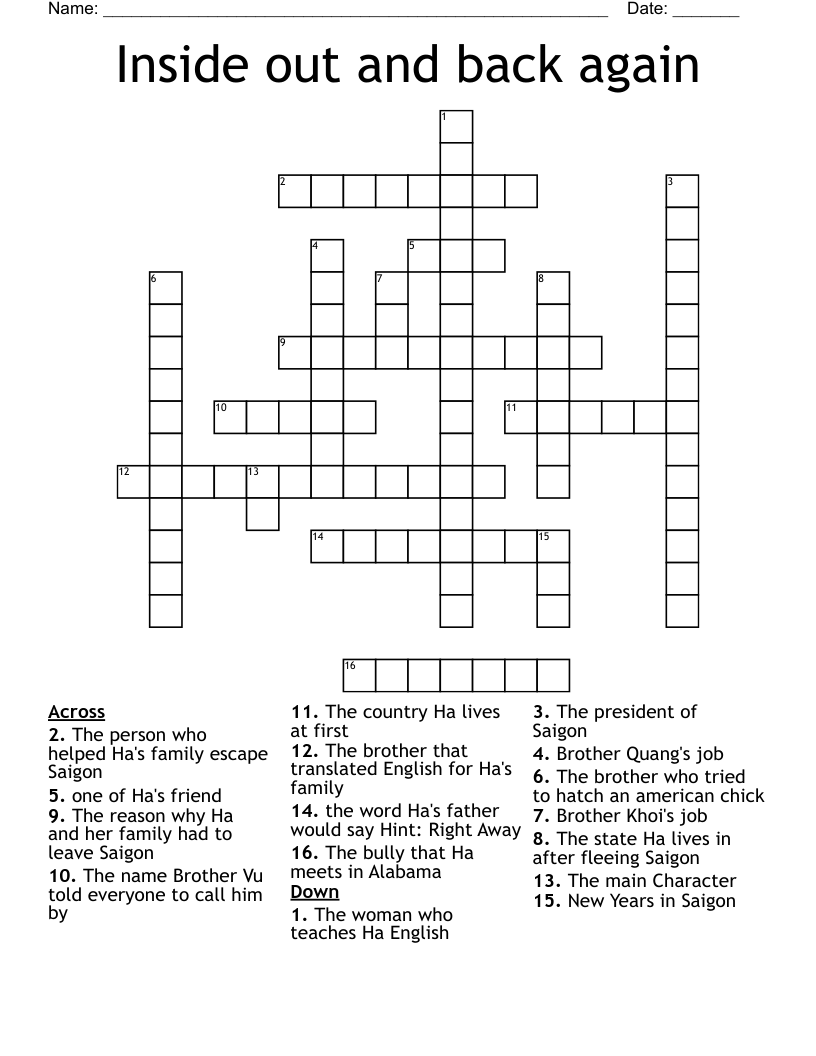 Inside out and back again Crossword