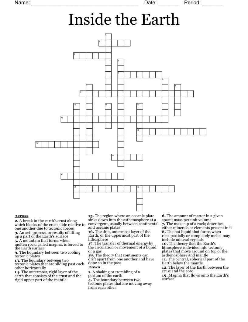 Inside the Earth Crossword