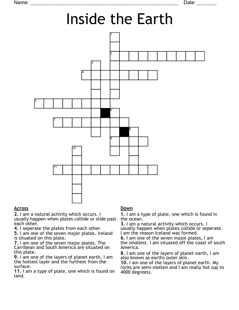 Inside the Earth Crossword
