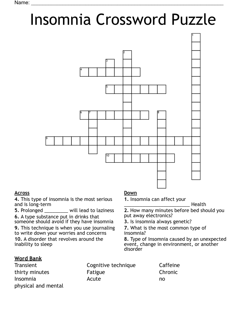 Insomnia Crossword Puzzle