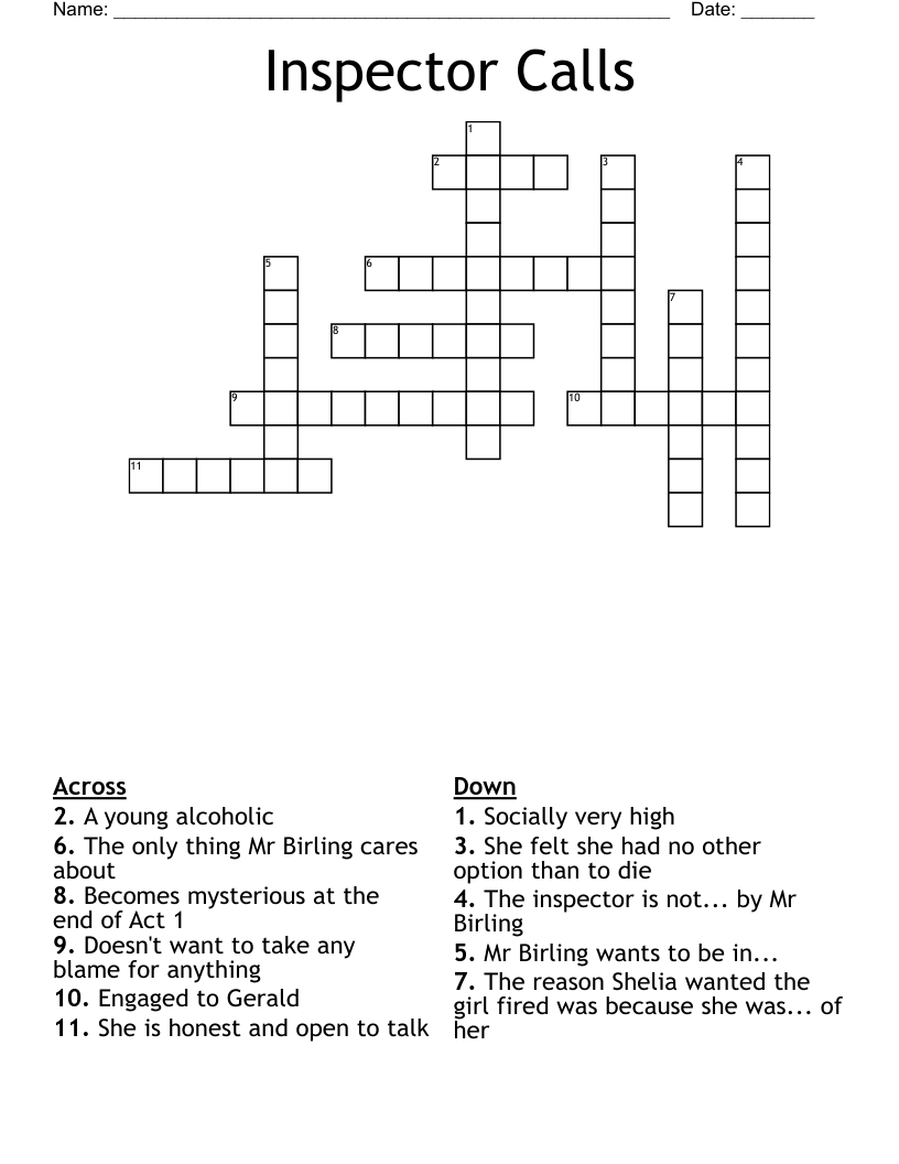 Inspector Calls Crossword