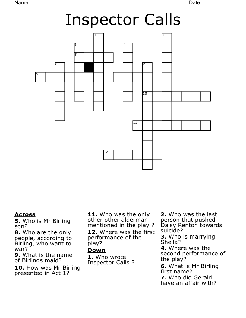 Inspector Calls Crossword