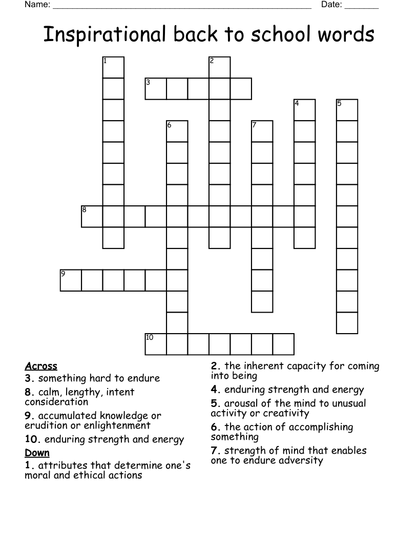 Inspirational back to school words Crossword