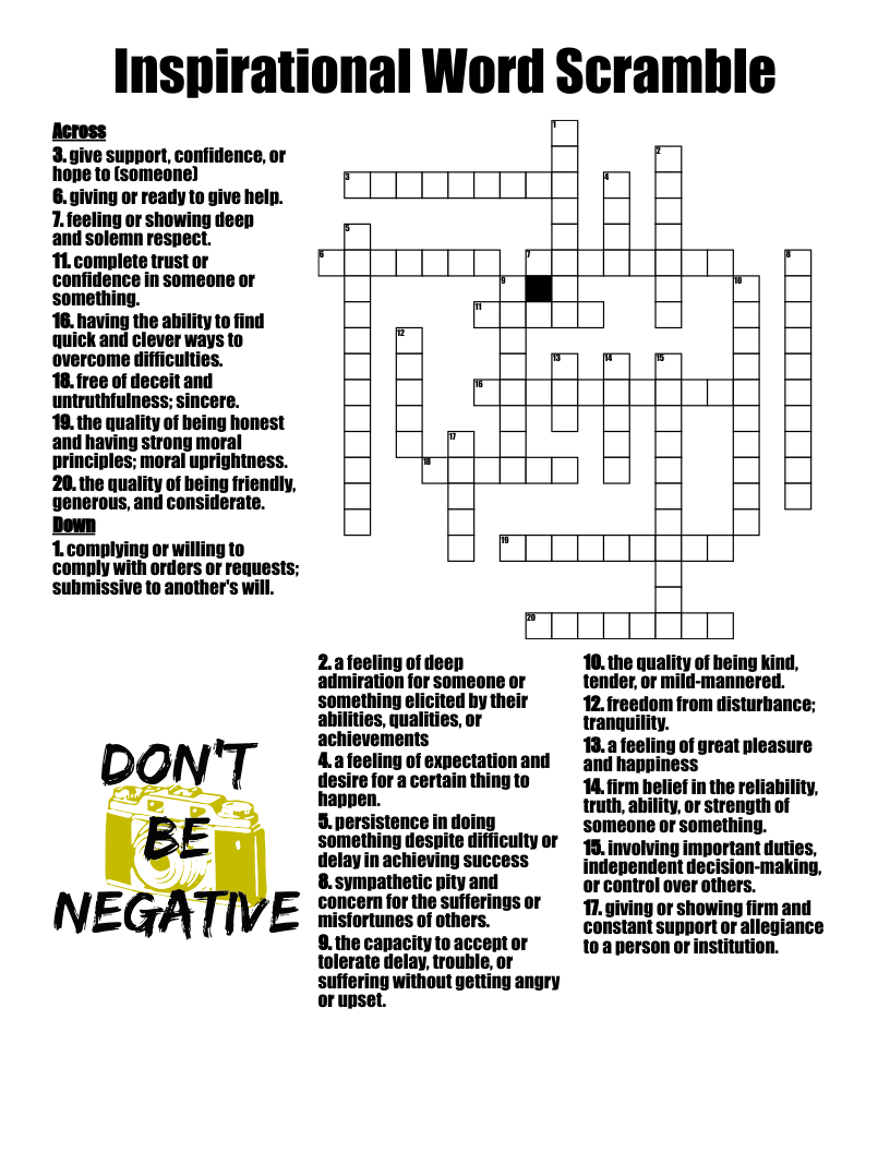 Inspirational Word Scramble Crossword