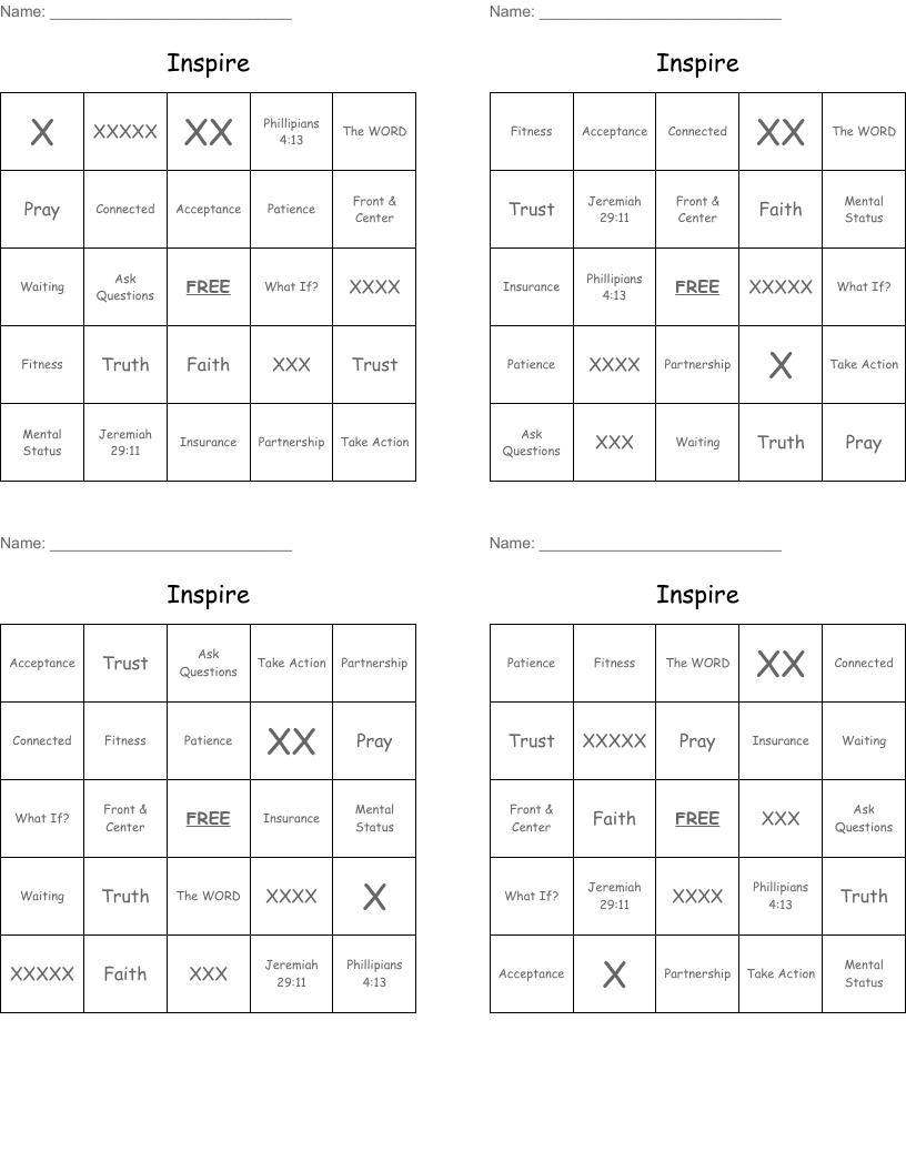 Inspire Bingo Cards