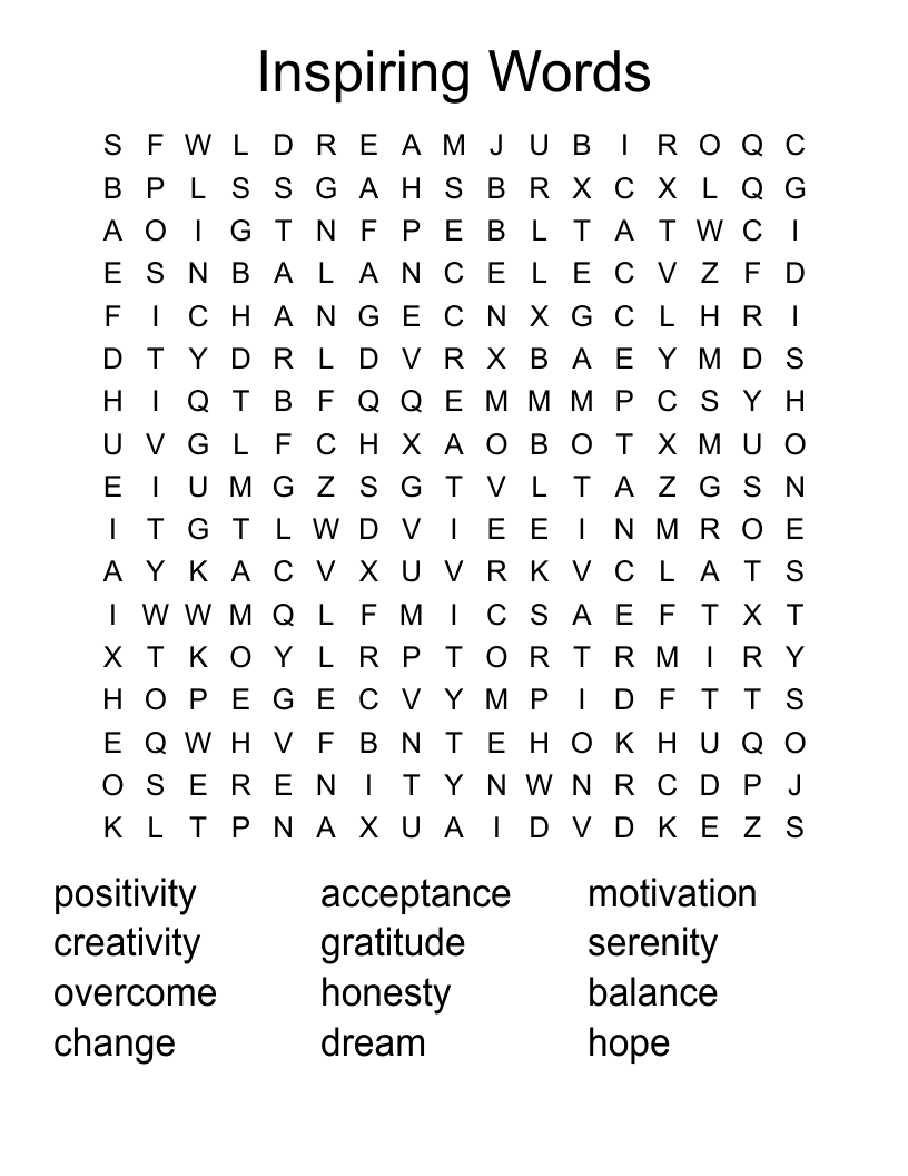 Inspiring Words Word Search
