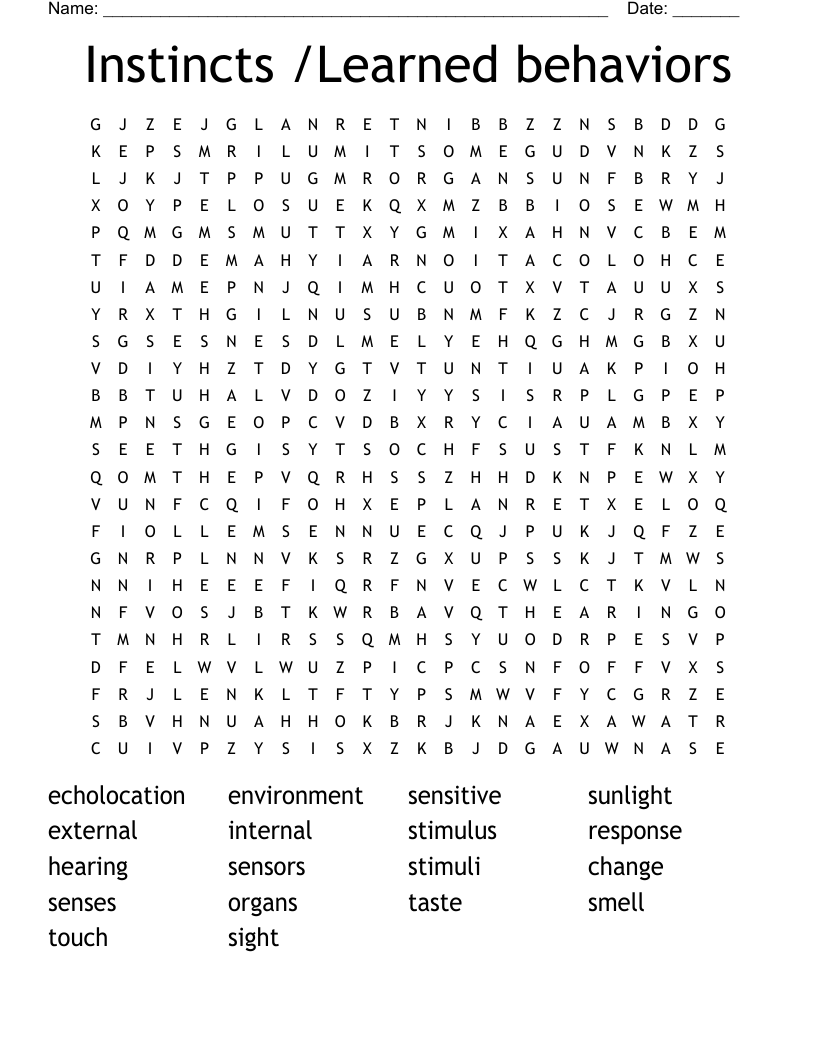 Instincts /Learned behaviors Word Search