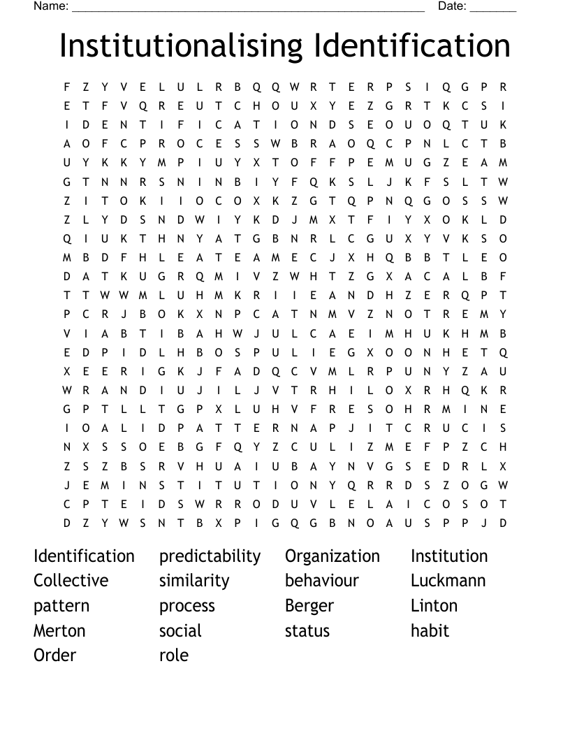 Institutionalising Identification Word Search