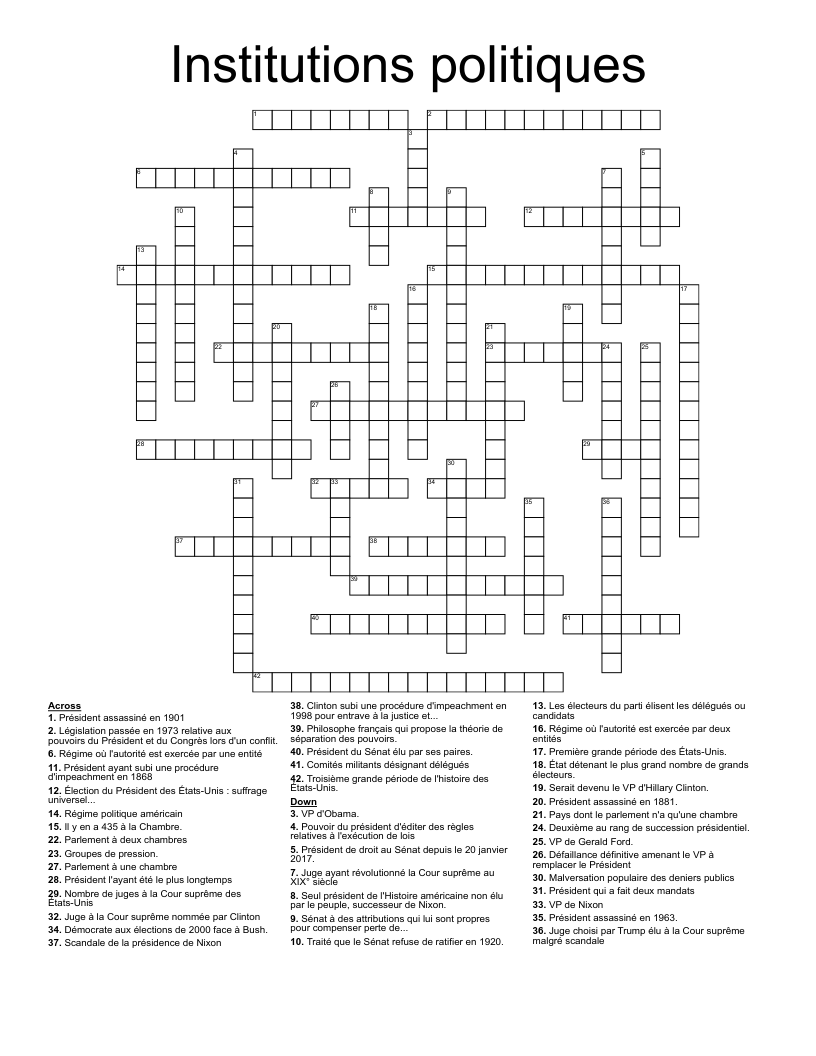 Institutions politiques Crossword